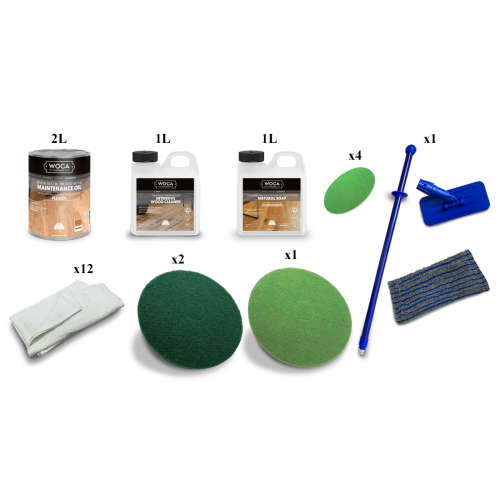 Kit Saving: DC046 (d) Reoil with Woca Maintenance Oil natural, floor, work with buffing machine 91 to 120m2  (DC)